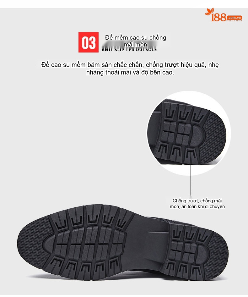 Giày Tây Buộc Dây Nam Da Thật Mũi Nhọn Chiều Cao Đế Khoảng 3cm Màu Đen, Nâu chi tiết 7