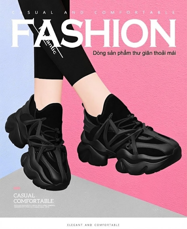 Giày Sneaker Nữ Đế Dày Phong Cách Ins Chiều Cao Đế Khoảng 5cm Màu Đen, Trắng Kem chi tiết 1