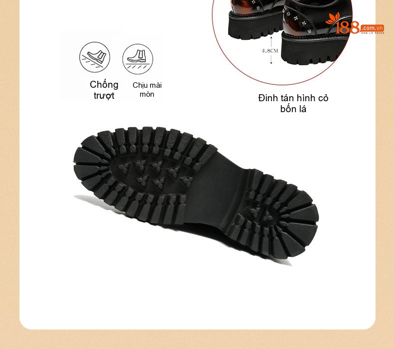 Giày Tây Buộc Dây Nam Da Bóng Đế Cao Khoảng 5cm Đinh Tán Màu Đen, Nâu chi tiết 11