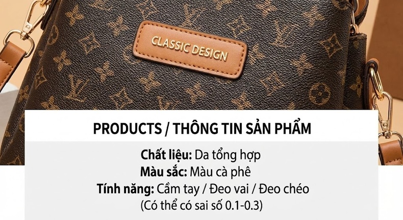 Túi Đeo Chéo Nữ Họa Tiết Cao Cấp Dây Xích Phong Cách Sang Trọng Màu Nâu chi tiết 4