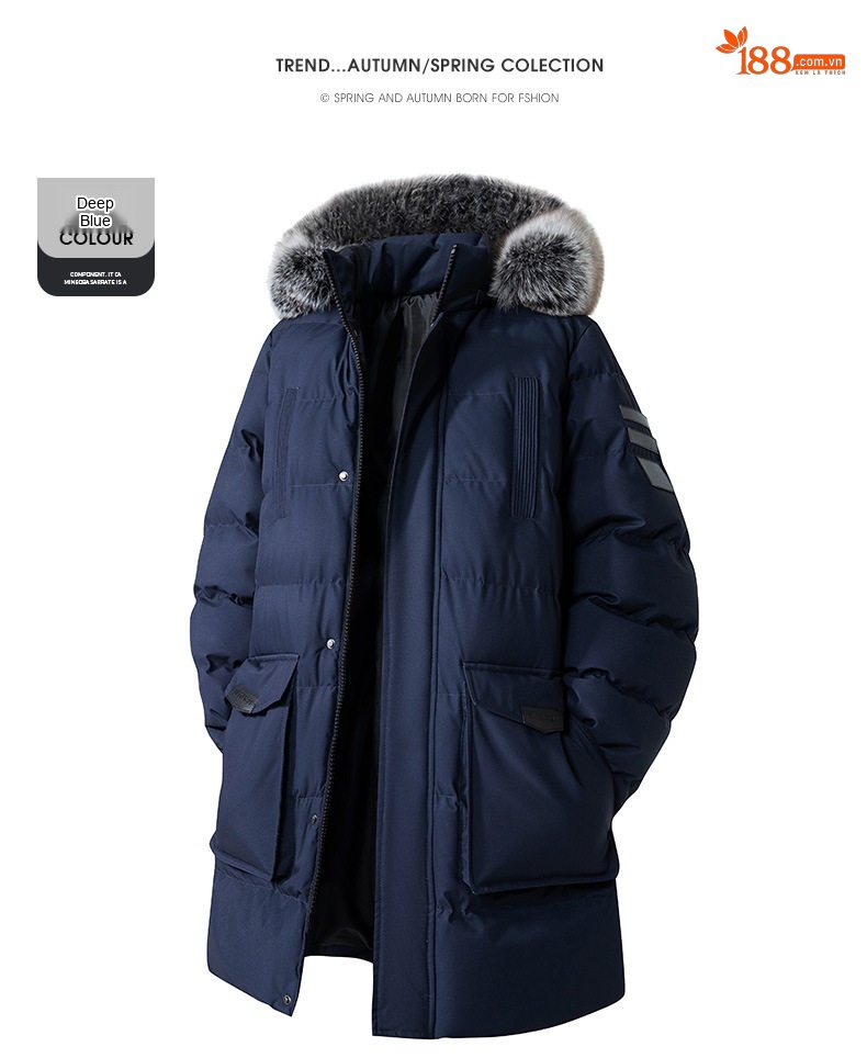 Áo Khoác Cotton Nam Dáng Dài Cỡ Lớn Mũ Trùm Đầu Có Thể Tháo Rời Lót Dày Màu Đen, Xanh Navy, Xanh Rêu chi tiết 17