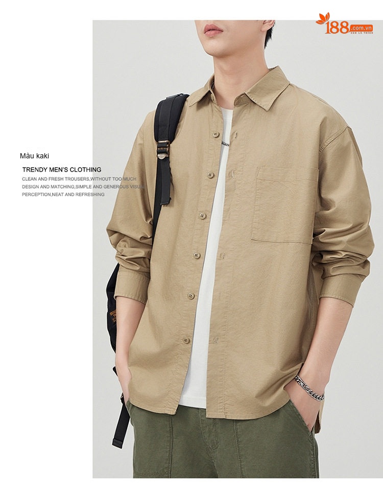 Áo Sơ Mi Nam Oxford Cotton Dáng Rộng Phong Cách Retro Màu Xám, Trắng, Nâu chi tiết 16