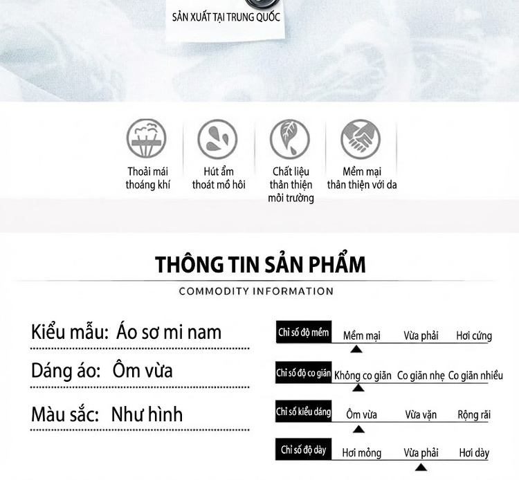 Áo Sơ Mi Nam Tay Dài Họa Tiết Hình Học Thời Trang, Chống Nhăn Màu Đen, Xanh chi tiết 4