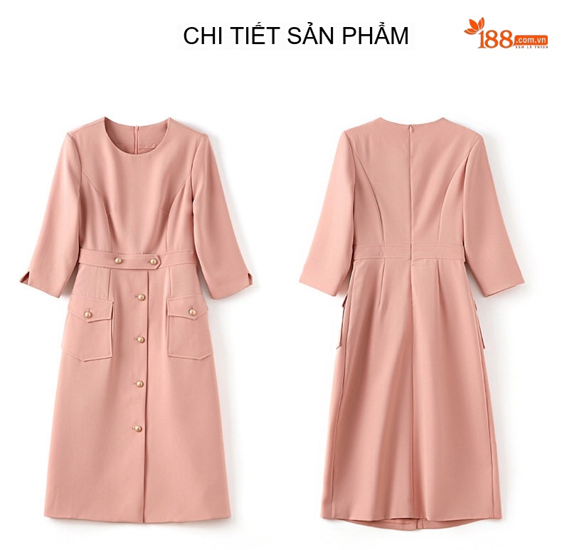 Váy Đầm Công Sở Pháp Dáng Ôm Chiết Eo Thanh Lịch Màu Hồng chi tiết 14
