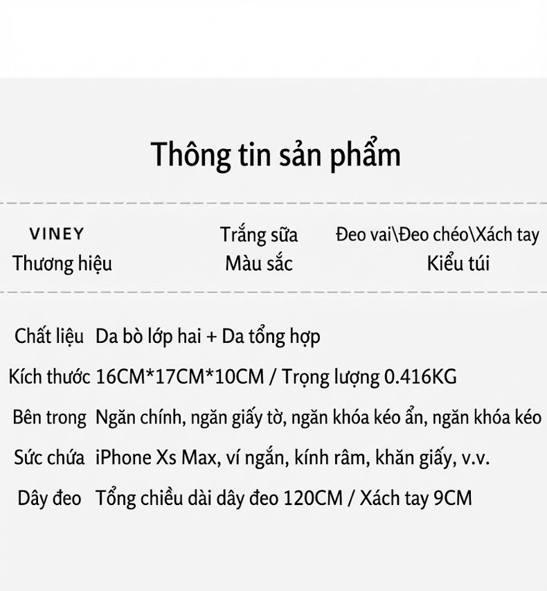 Túi Xách Nữ Da Thật Đeo Chéo Dáng Bucket Xách Tay Phong Cách Hè Màu Trắng, Nâu chi tiết 3