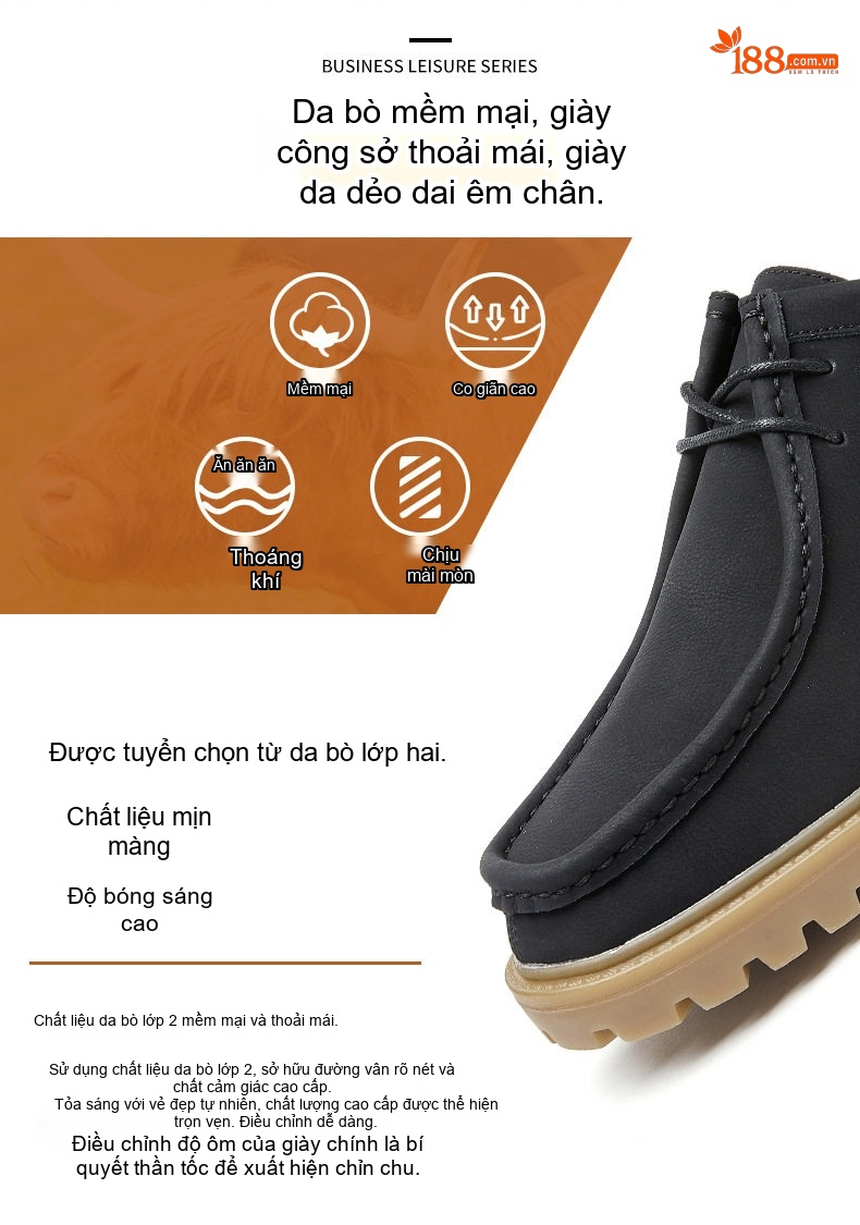 Giày Oxford Nam Giày Da Mờ Buộc Dây Phong Cách Nhật Bản Chiều Cao Đế Khoảng 3cm Màu Đen, Nâu, Xám, Xanh... chi tiết 2