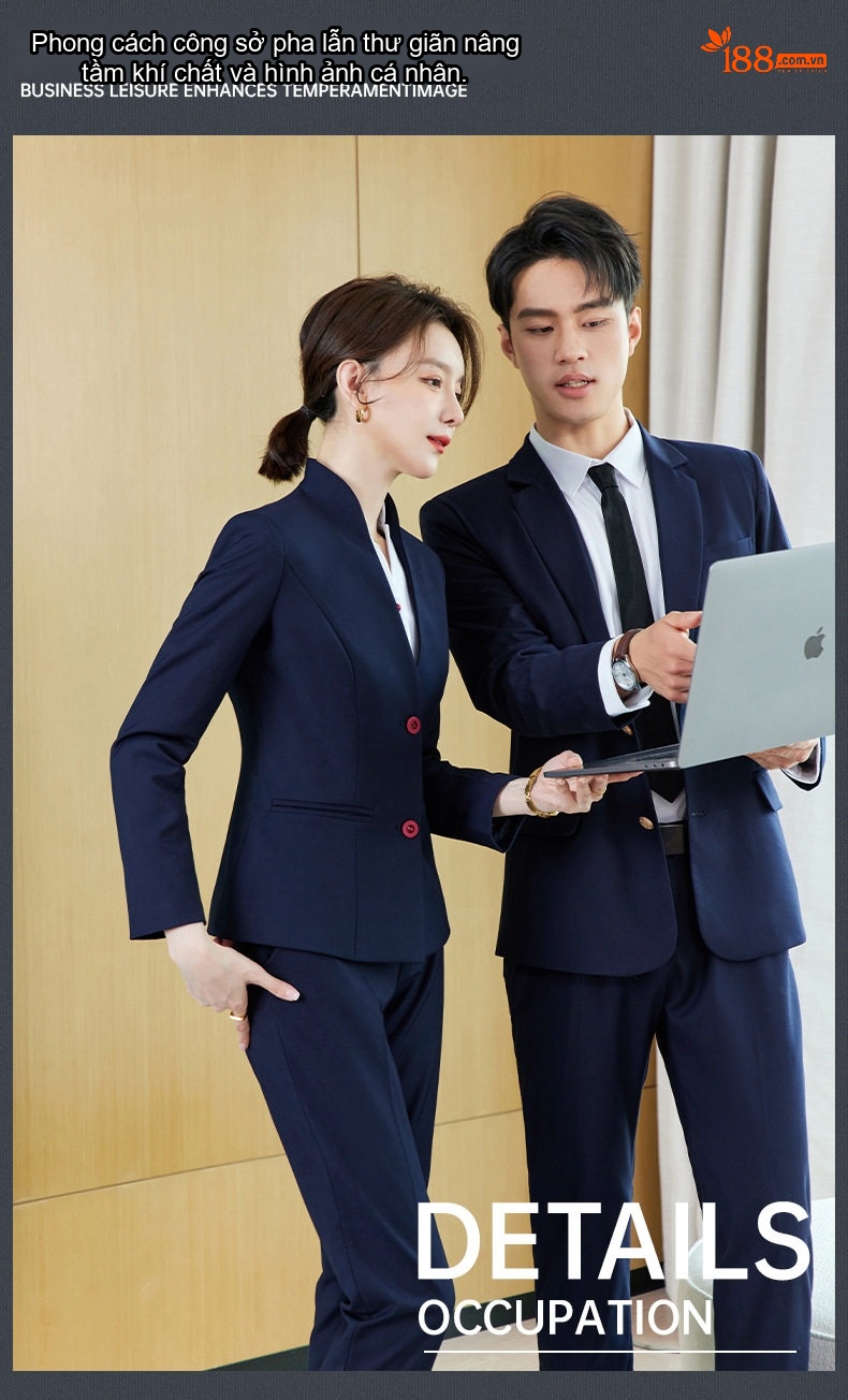 Bộ Vest Công Sở Nam Nữ Phong Cách Trung Hoa Áo Quần Dài Tay Màu Đen, Đỏ, Xám chi tiết 13