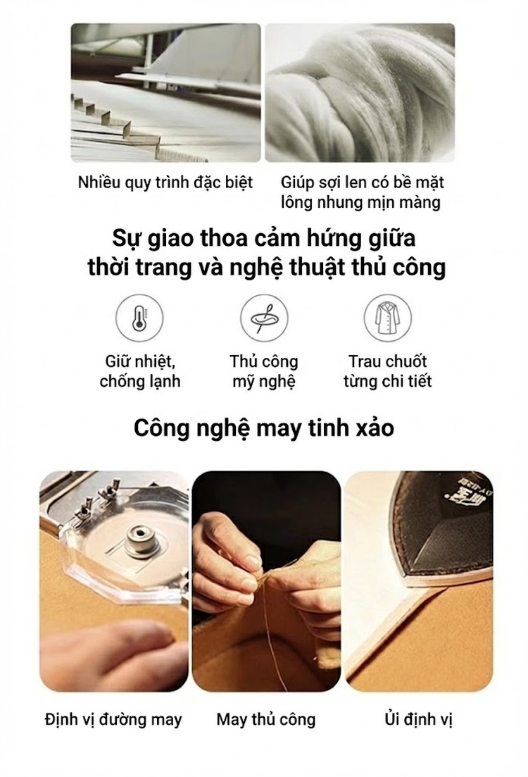 Áo Khoác Dạ Nữ Dáng Vest Hai Mặt Lông Cừu Cashmere Phong Cách Tiểu Thư Màu Đỏ, Xám, Nâu, Kem chi tiết 25