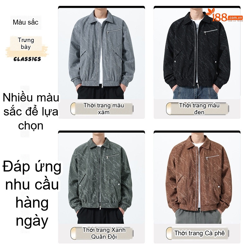 Áo Khoác Nam Cổ Bẻ Dáng Ngắn Phong Cách Retro Vải Đũi Màu Xám, Đen, Xanh Rêu, Nâu