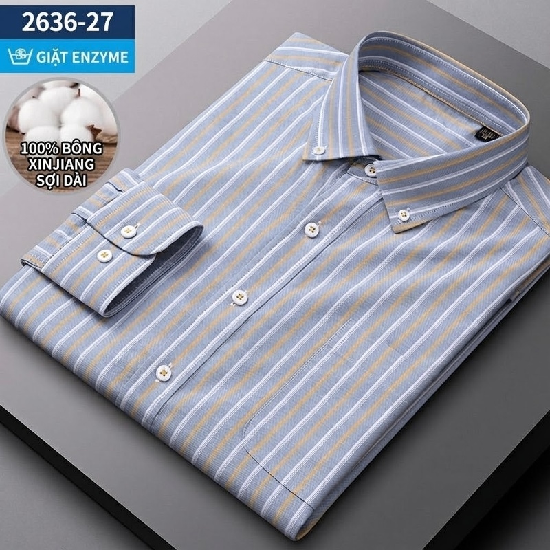 Áo Sơ Mi Nam Tay Dài Cotton Oxford Giặt Nước Kẻ Caro Mặc Đơn Giản Lót Trong Công Sở Màu Trắng, Xanh Dương, Xám, Hồng...
