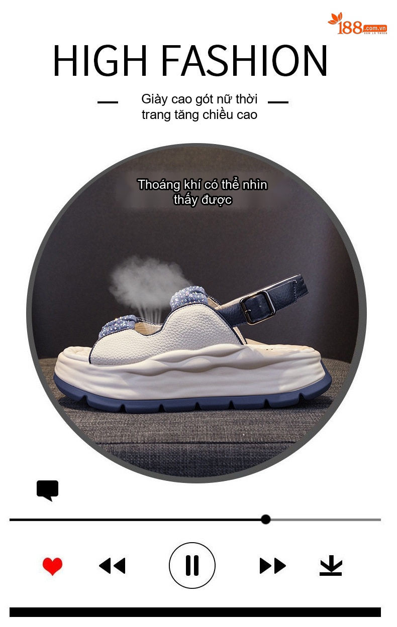 Dép Sandal Nữ Đế Bệt Quai Ngang Đính Đá Đế Cao 4cm - 5cm Màu Trắng, Xanh, Tím chi tiết 7