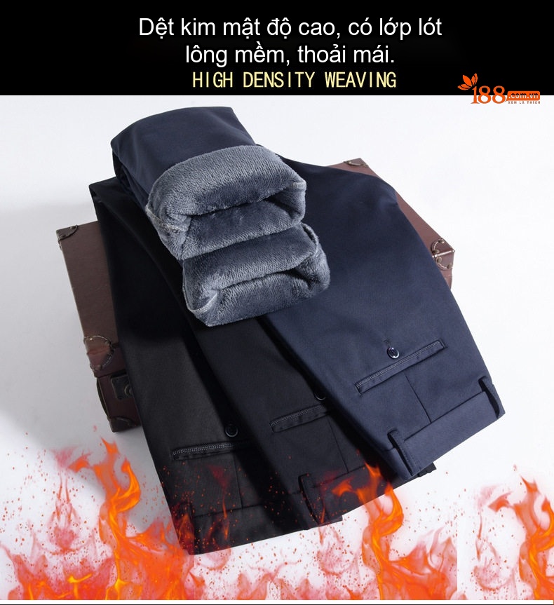 Quần Âu Nam Dáng Ôm Lót Lông Dày Dặn Phong Cách Công Sở Màu Đen, Xanh Navy, Nâu chi tiết 2