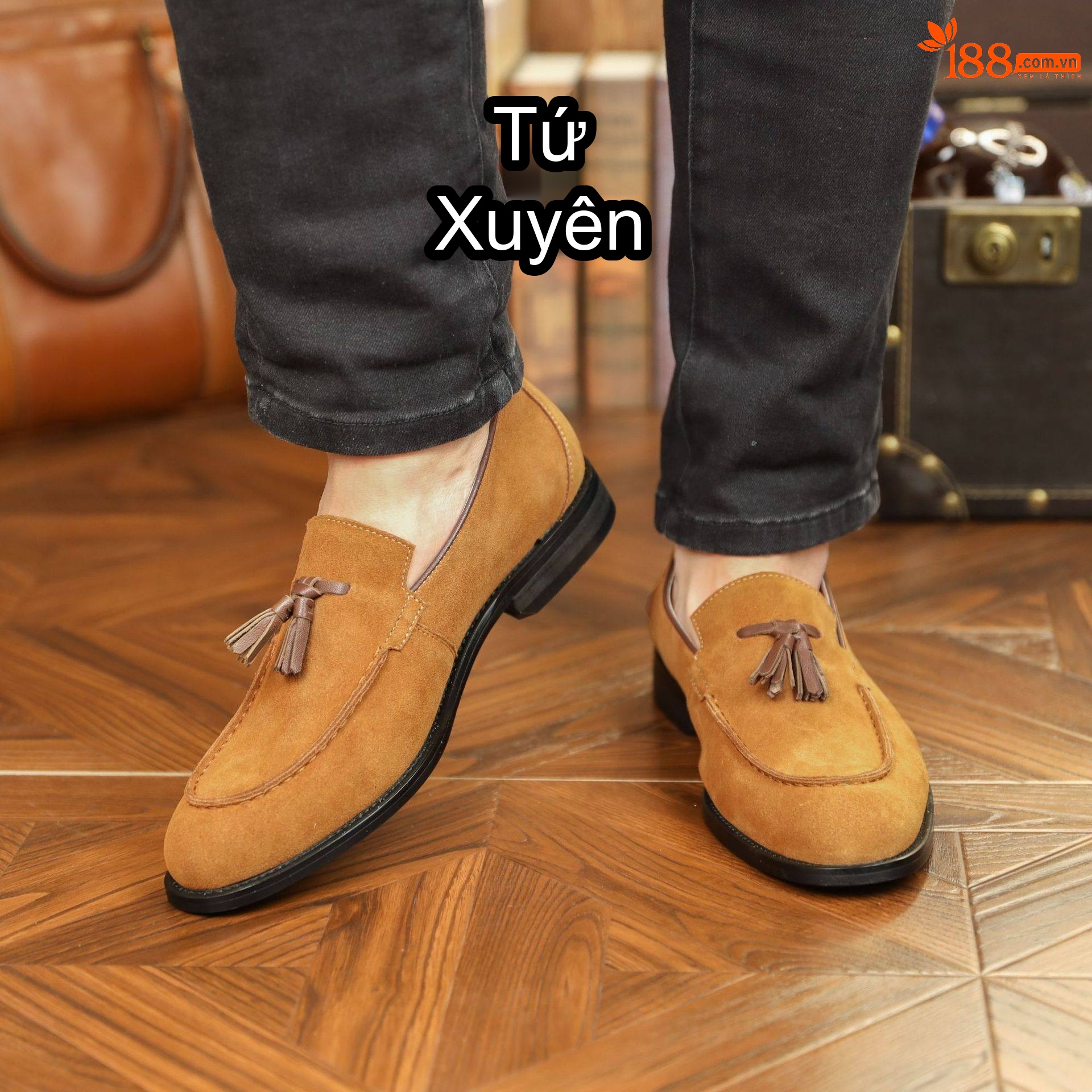 Giày Lười Nam Da Mờ Phong Cách Anh Chiều Cao Đế Khoảng 2cm Màu Nâu chi tiết 12