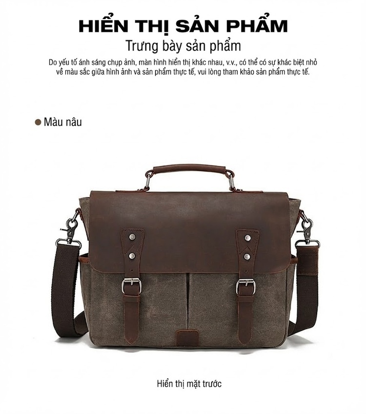 Túi Đeo Chéo Nam Nữ Da Thật Vải Canvas Phong Cách Retro chi tiết 15