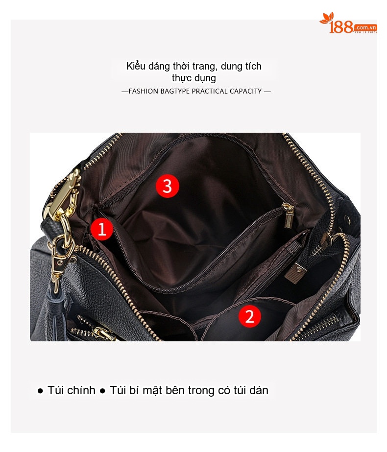 Túi Đeo Vai Nữ Da Bò Lớp Đầu Thời Trang Màu Đen chi tiết 6