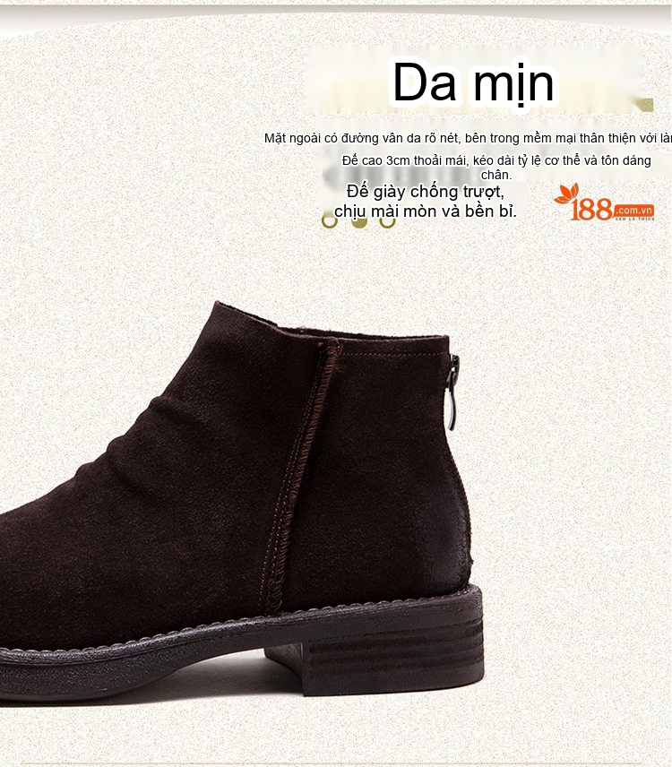 Boot Chelsea Nữ Da Mờ Đế Bằng Chiều Cao Đế Khoảng 3cm Màu Đen, Nâu chi tiết 4