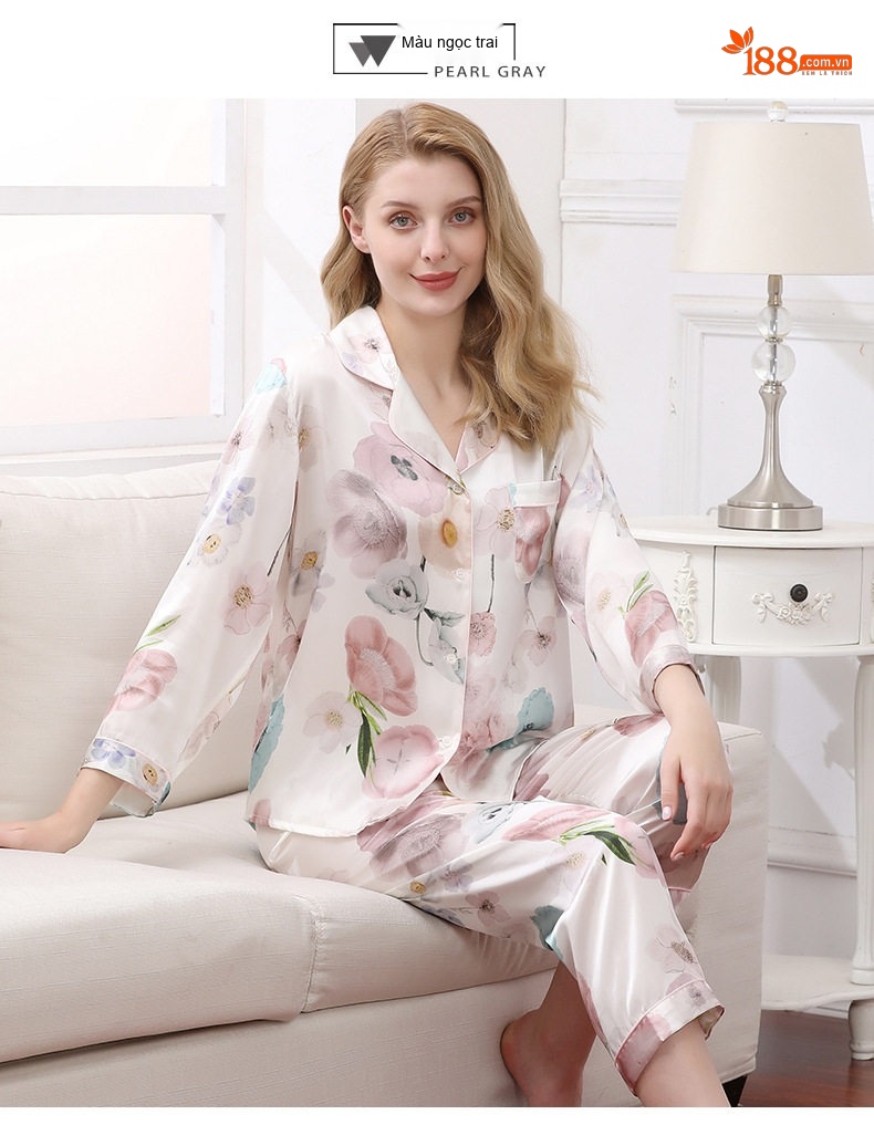 Bộ Pijama Lụa Tơ Tằm Dài Tay Nữ Size Lớn Họa Tiết Hoa Mùa Thu chi tiết 38