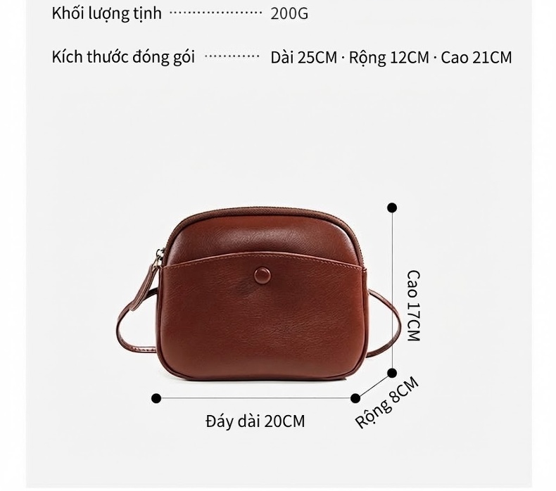Túi Đeo Chéo Nữ Da Thật Mini Phom Hộp Thời Trang Công Sở Màu Nâu, Đen, Xanh, Kem... chi tiết 7