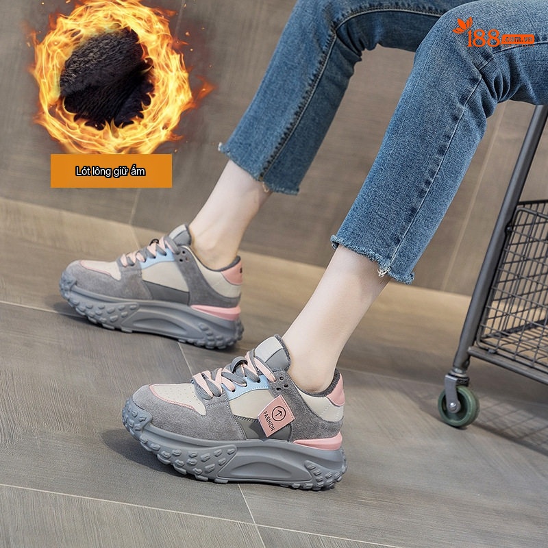 Giày Thể Thao Nữ Đế Dày Phong Cách Hàn Quốc Chiều Cao Đế Khoảng 5cm Màu Đen, Xám