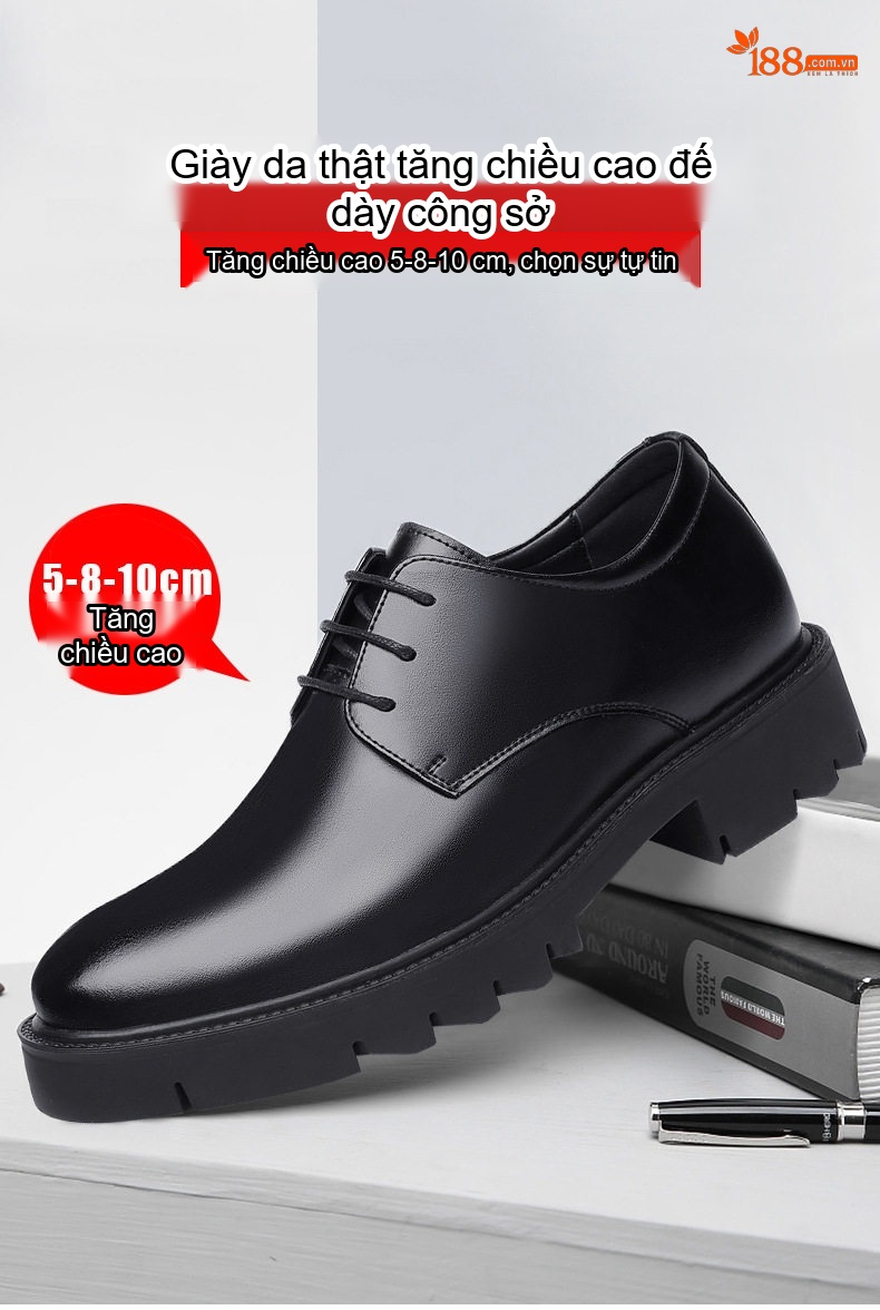 Giày Tây Buộc Dây Nam Da Bò Chiều Cao Đế 8cm Phong Cách Anh Quốc Màu Đen chi tiết 1