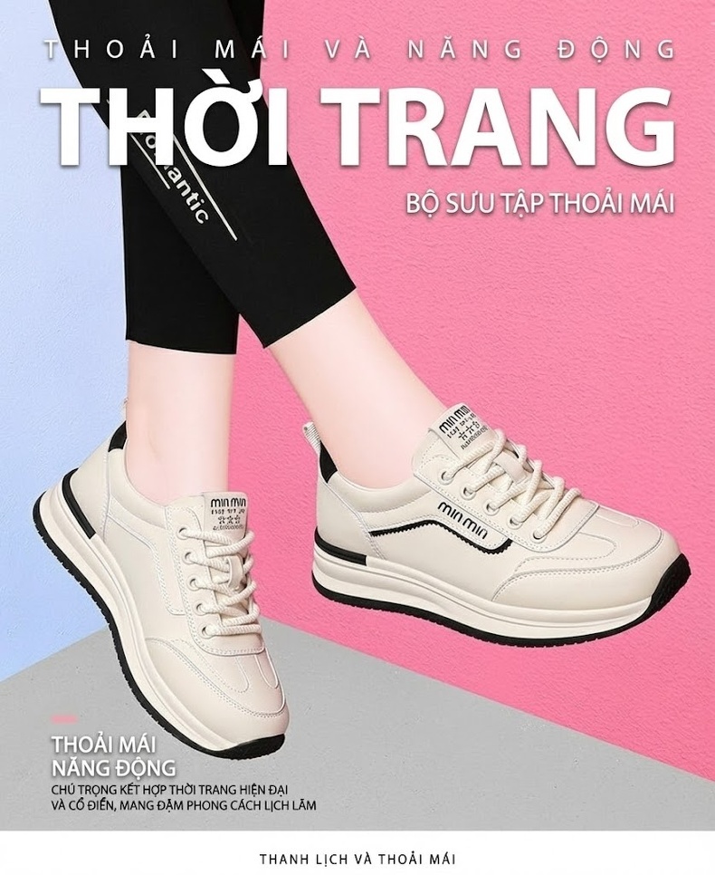 Giày Thể Thao Nữ Da Thật Đế Dày Chiều Cao Đế Khoảng 4cm Màu Trắng chi tiết 1