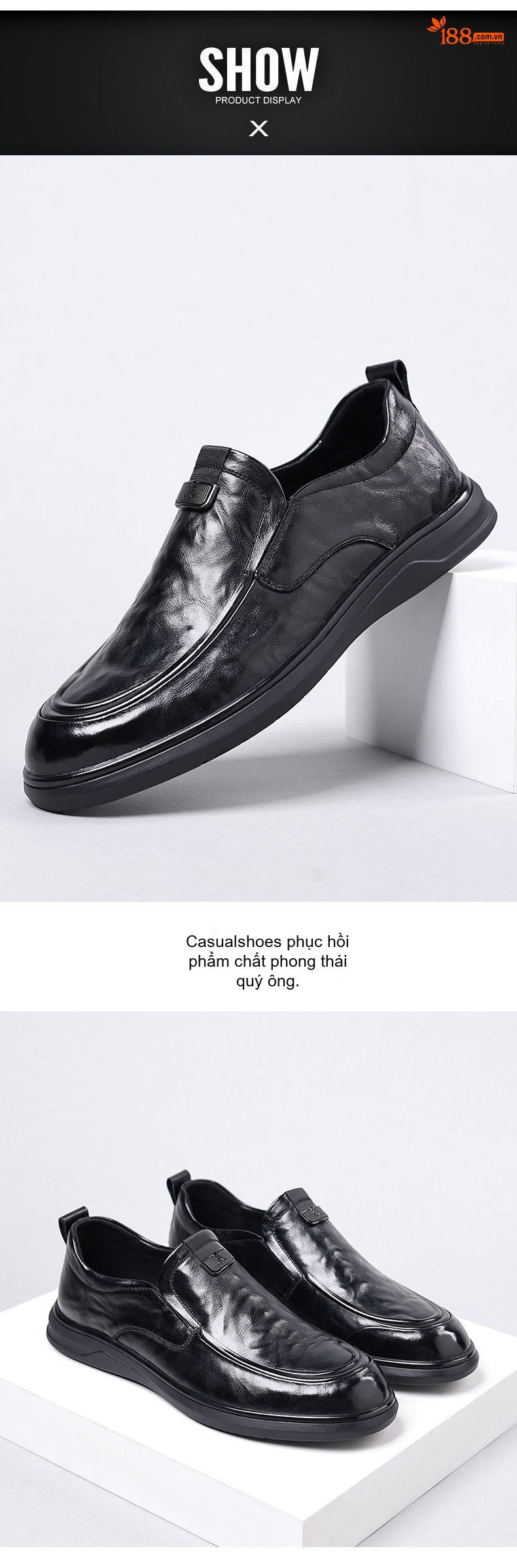Giày Lười Nam Da Bò Cao Cấp Chiều Cao Đế Khoảng 3cm Màu Đen chi tiết 10