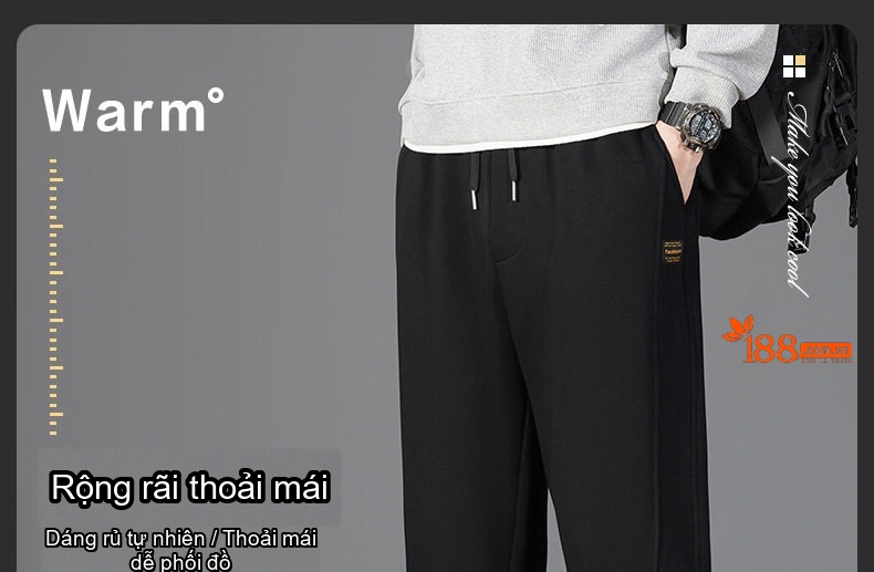 Quần Jogger Nam Ống Bo Chun Thu Đông Dáng Rộng Phong Cách Hàn Quốc Màu Đen, Xám, Xanh Navy chi tiết 1