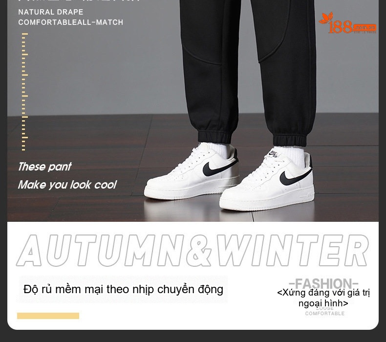 Quần Jogger Nam Ống Bo Chun Thu Đông Dáng Rộng Phong Cách Hàn Quốc Màu Đen, Xám, Xanh Navy chi tiết 2