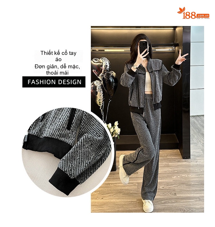 Set Bộ Quần Áo Dệt Kim Nữ Áo Khoác Cardigan Quần Dài Ống Rộng Phong Cách Casual Màu Xám chi tiết 5