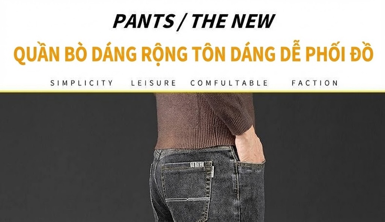 Quần Jeans Nam Ống Đứng Lưng Cao Dáng Rộng Thoải Mái Màu Xanh, Xám chi tiết 1