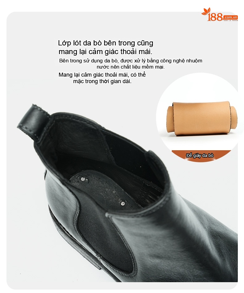 Boot Chelsea Nam Da Mờ Cao Cổ Chiều Cao Đế Khoảng 3cm Màu Đen, Nâu chi tiết 9