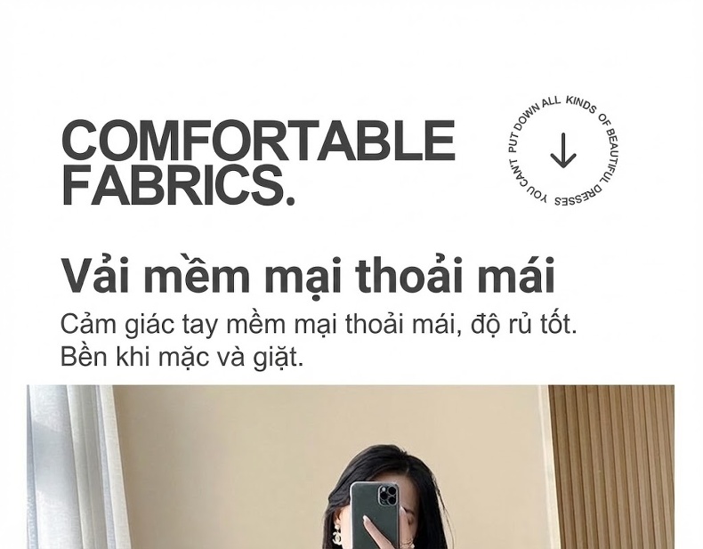 Váy Liền Thân Nữ Dáng Dài Tay Lỡ Chiết Eo Phong Cách Thanh Lịch Màu Đen chi tiết 6