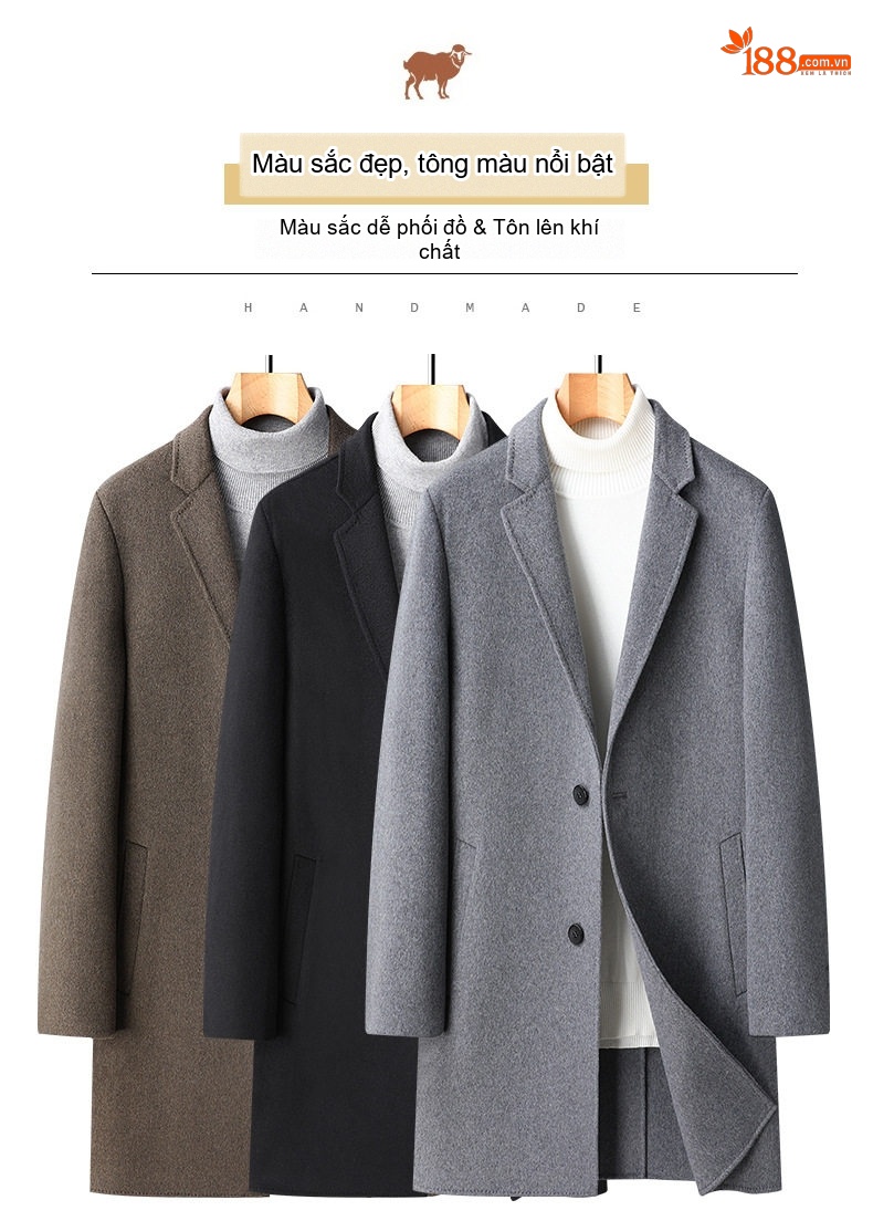 Áo Khoác Dạ Nam Hai Mặt Lông Cừu Dáng Vest Trung Niên Màu Nâu, Đen, Xám chi tiết 11