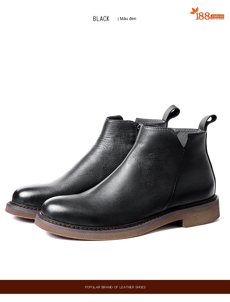 Boot Nam Da Bò Cao Cổ Chiều Cao Đế Khoảng 3cm Dáng Chelsea Màu Đen, Nâu chi tiết 14