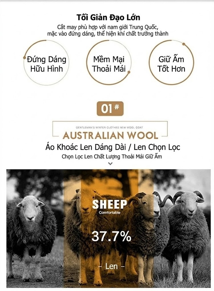 Áo Khoác Dạ Nam Dáng Dài Vừa Cổ chữ Vest Họa Tiết Kẻ Ô Màu Xám, Nâu chi tiết 2