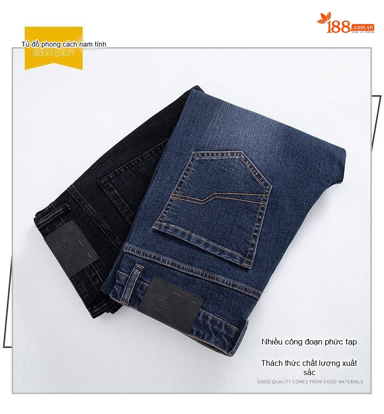 Quần Jean Nam Ống Đứng Cotton Dáng Rộng Co Giãn Thoải Mái Màu Xanh, Đen chi tiết 7