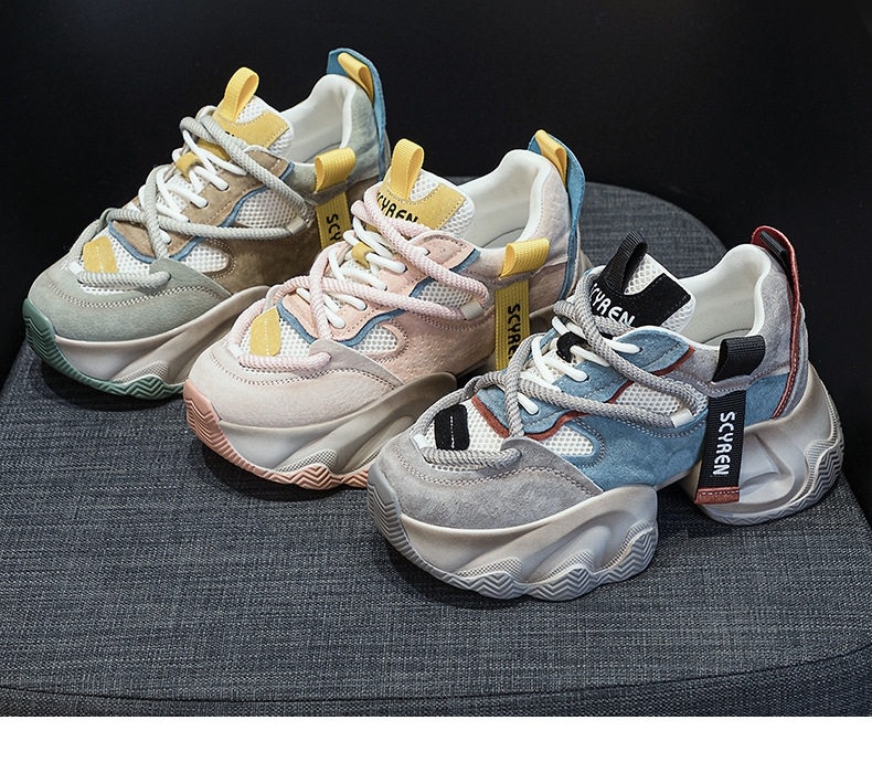 Giày Sneaker Nữ Đế Dày Phong Cách Ulzzang Chiều Cao Đế Khoảng 5cm Màu Trắng, Hồng, Xanh, Xám... chi tiết 4