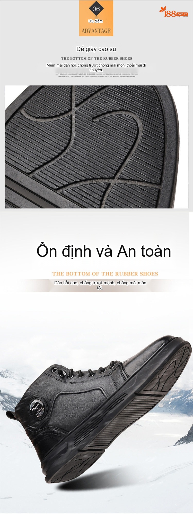 Giày Boot Nam Cao Cổ Da Thật Lót Lông Chiều Cao Đế Khoảng 3cm Màu Đen chi tiết 8