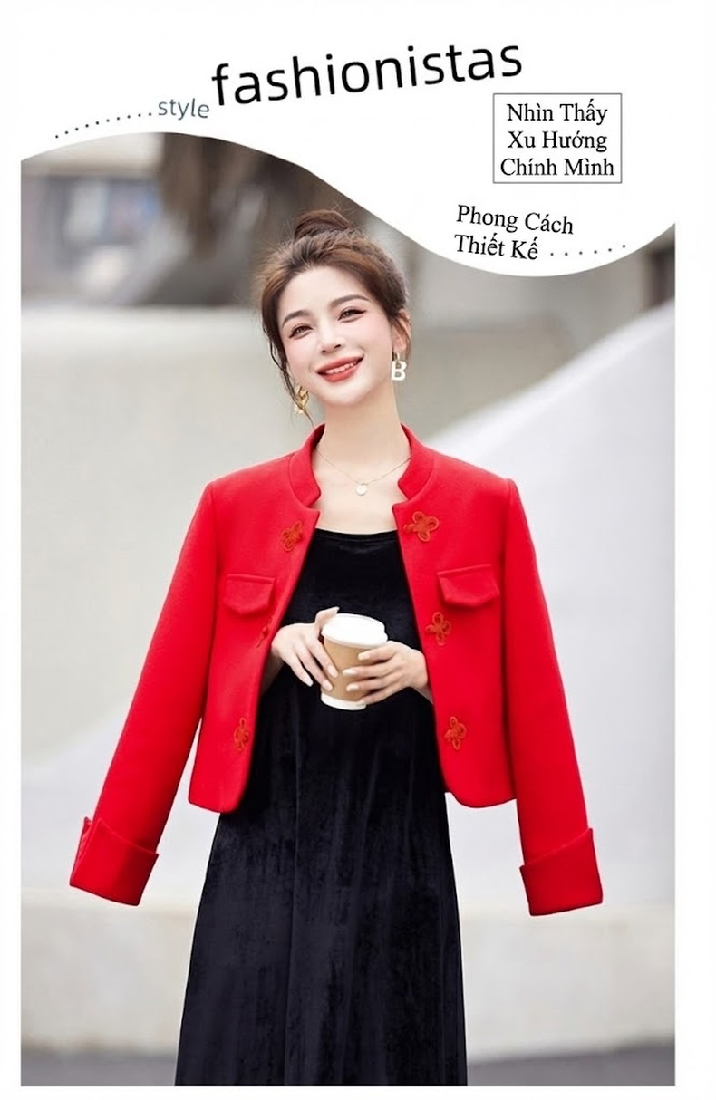 Áo Khoác Lông Cừu Cổ Tàu Tay Lỡ Khuy Nút Phong Cách Trung Hoa Màu Be, Nâu, Đỏ chi tiết 3
