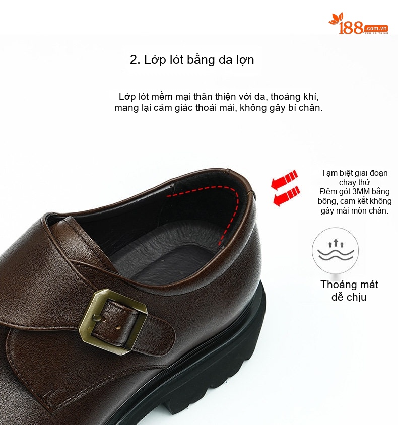 Giày Monkstrap Khóa Cài Nam Da Thật Chiều Cao Đế Khoảng 4cm Màu Đen, Nâu chi tiết 8