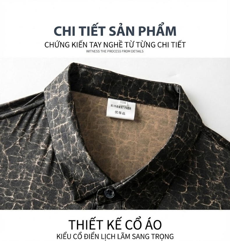 Áo Sơ Mi Dài Tay Nam Lụa Tơ Tằm Hương Vân Sa Họa Tiết Da Rắn Màu Đỏ Rượu Vang, Nâu Đất chi tiết 15