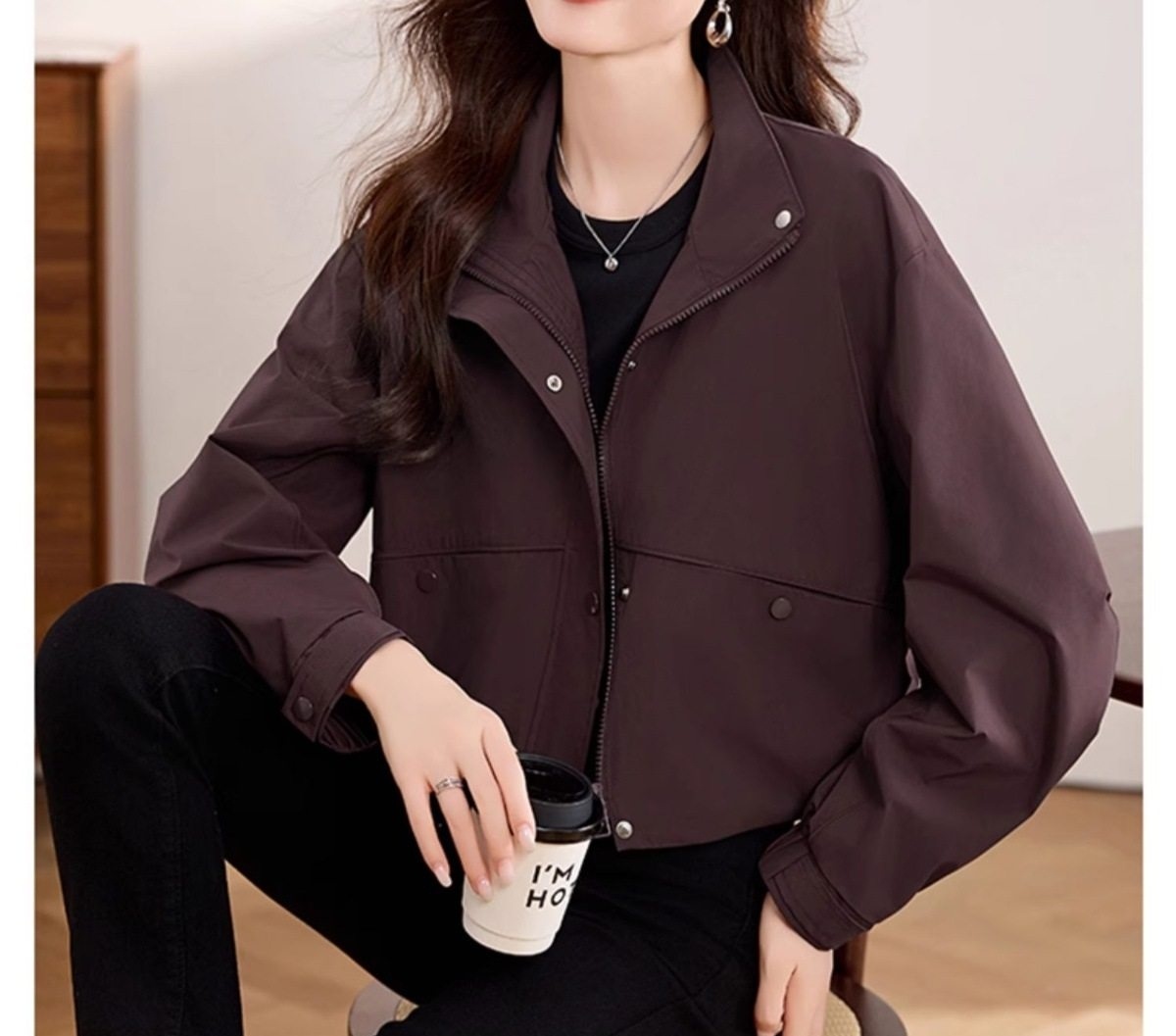 Áo Khoác Bomber Nữ Tay Lỡ Dáng Ngắn Màu Đỏ, Nâu, Đen chi tiết 36