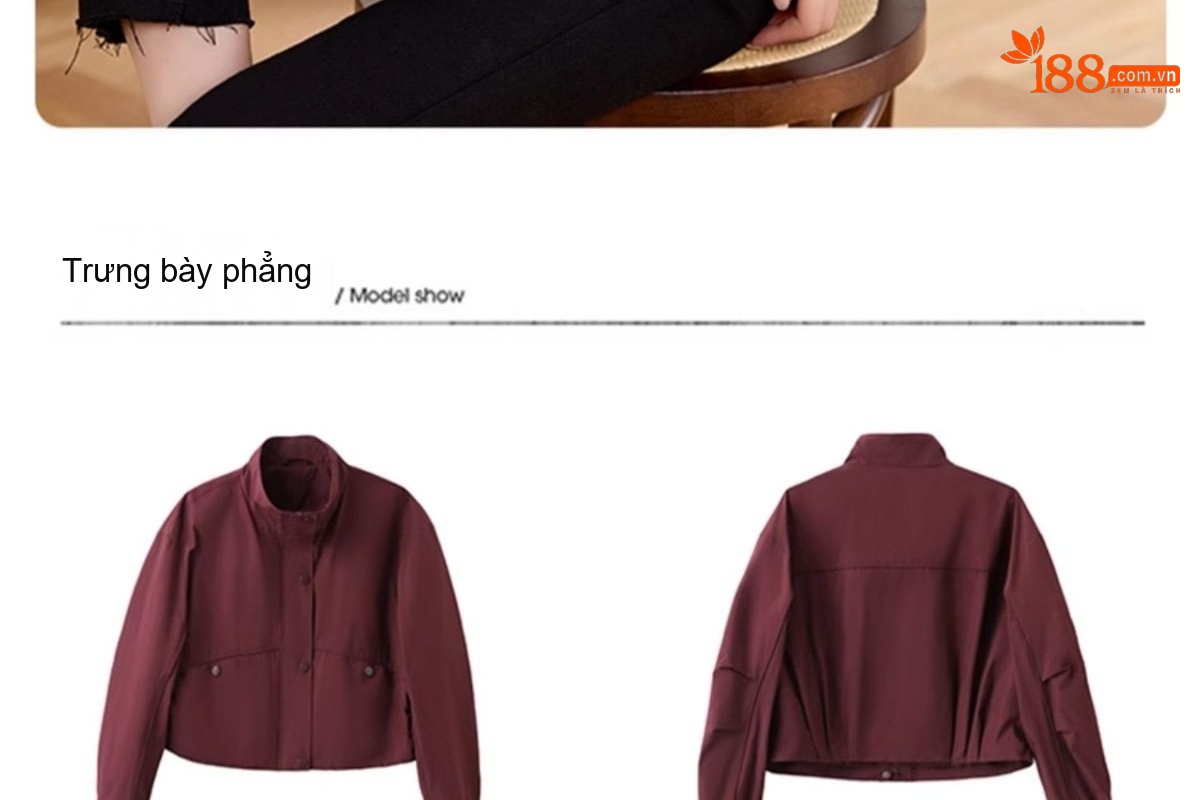 Áo Khoác Bomber Nữ Tay Lỡ Dáng Ngắn Màu Đỏ, Nâu, Đen chi tiết 37