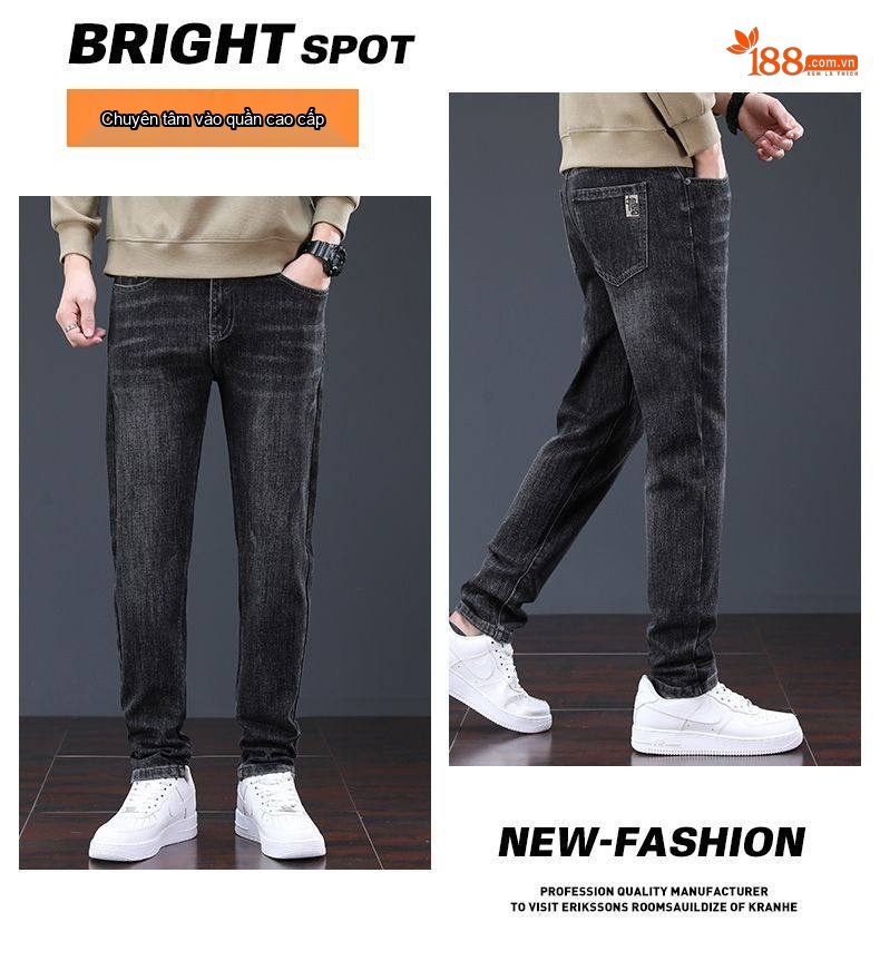 Quần Jean Nam Ống Đứng Slim Fit Co Giãn Thoải Mái Phong Cách Business Casual Màu Xám Đen chi tiết 14