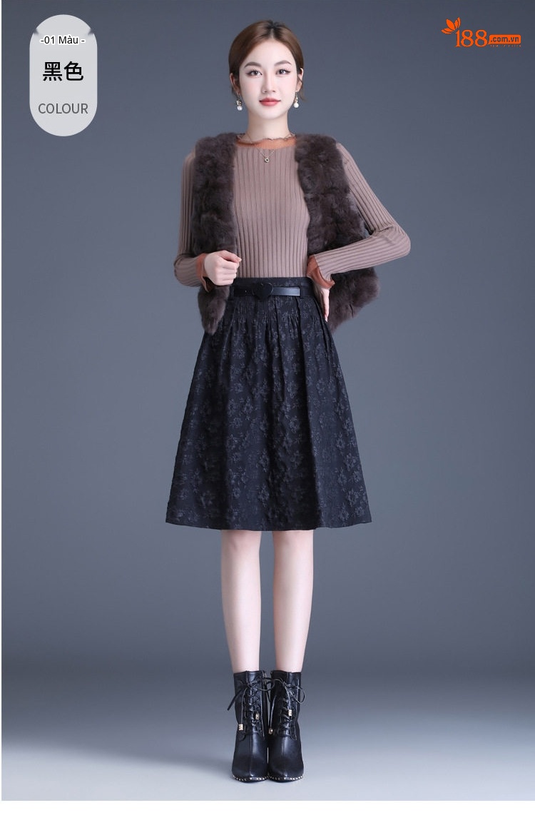 Chân Váy Chữ A Nữ Dáng Dài Họa Tiết Jacquard Che Hông Phong Cách Hàn Quốc Màu Đen chi tiết 13