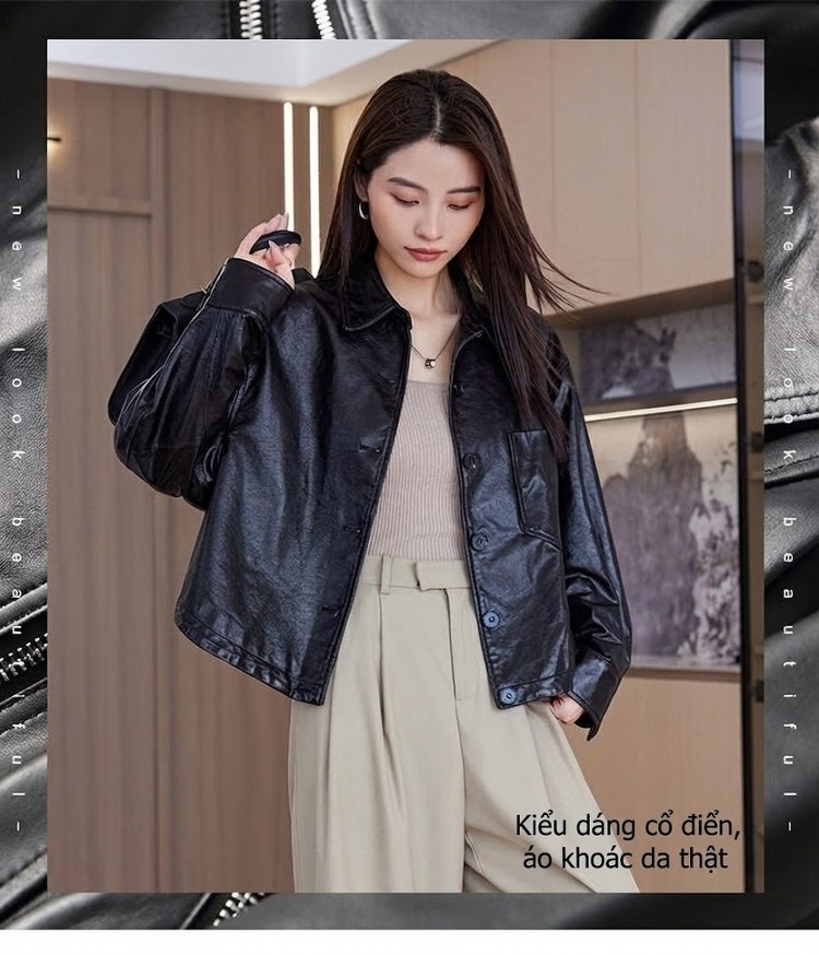 Áo Khoác Da Cừu Nữ Kiểu Ngắn Phong Cách Vintage chi tiết 1