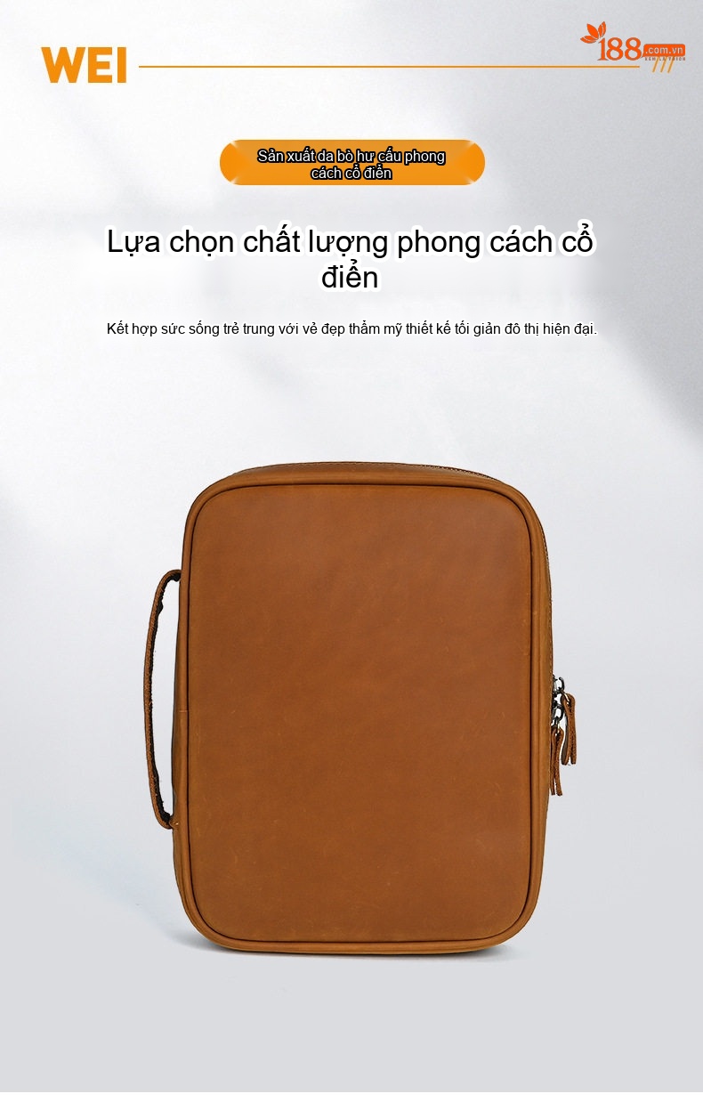 Túi Đựng Sách Da Mờ Vintage Phong Cách Nhật Bản Sức Chứa Lớn Chống Bụi Màu Nâu, Vàng Nâu chi tiết 4