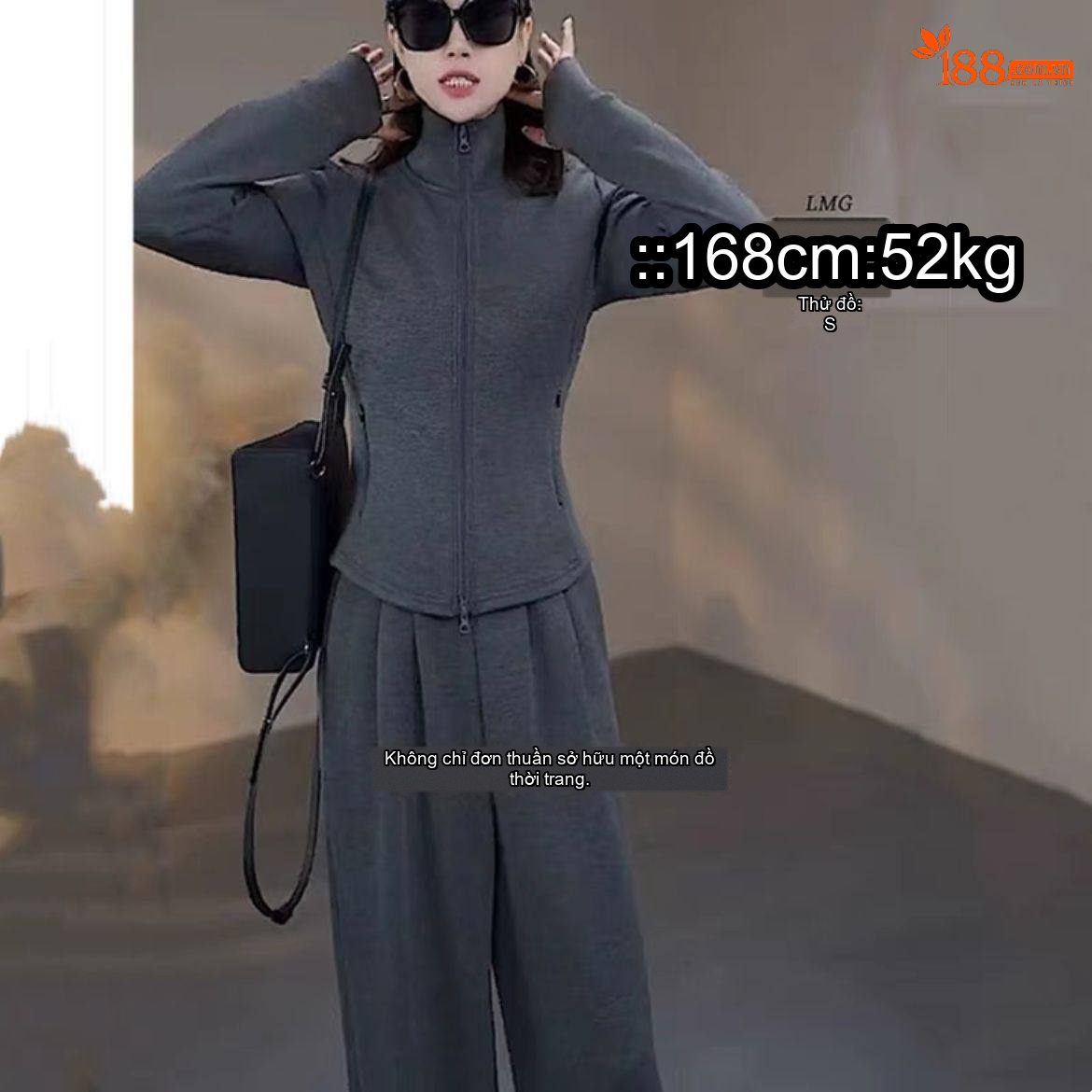 Bộ Đồ Thể Thao Nữ Áo Khoác Dệt Kim Dáng Rộng Quần Dài Lót Lông Màu Xám