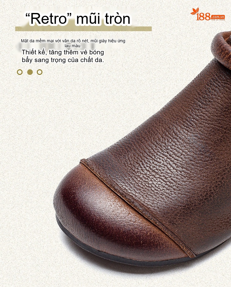 Boot Nữ Cổ Ngắn Lót Lông Giữ Ấm Khóa Kéo Bên Hông Đế Bệt Chiều Cao Đế Khoảng 1cm Màu Nâu chi tiết 4