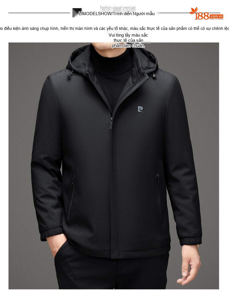Áo Khoác Parka Nam Dáng Ôm Có Mũ Trùm Đầu Giữ Ấm Lót Lông Màu Đen, Xanh Navy chi tiết 10